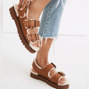 Madewell Madelyn Genuine Shearling Lined Leather Chunky Sandal in Golden Pecan